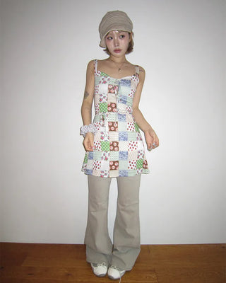 Double studded belt set with bootcut cotton pants