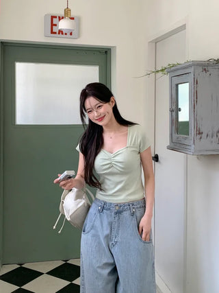 Punching Shirring Short-Sleeve T-Shirt