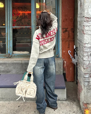 High-neck half-zip waist string sweater