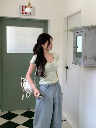 Punching Shirring Short-Sleeve T-Shirt