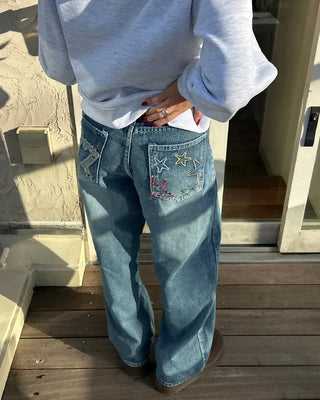 77 Color Star Patch Wide Jeans