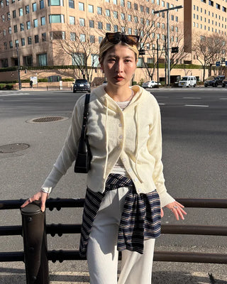 Wide Rib Hem Knit Cardigan Hoodie
