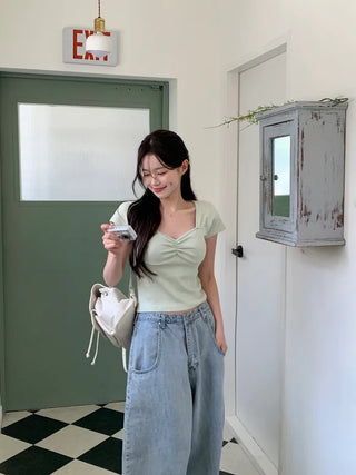 Punching Shirring Short-Sleeve T-Shirt