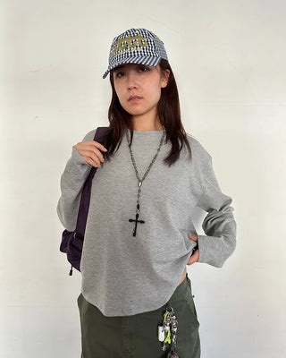 (Unisex) Semi-Cropped Waffle Long Sleeve Cut and Sewn