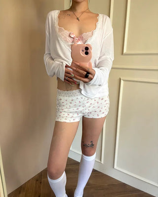 Lace Deep V-Neck Long Sleeve Cut and Sewn