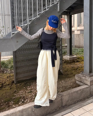 Waist tie camisole layered long-sleeve T-shirt
