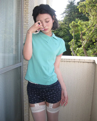 Wide Lace Waist Flower Rib Shorts