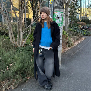 One-tuck wide denim pants