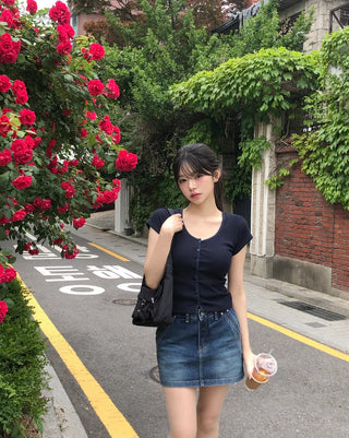 Slim ribbed short-sleeved cardigan (4 colors)