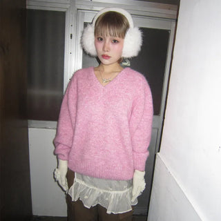 Wool back tag detail V-neck oversized knit