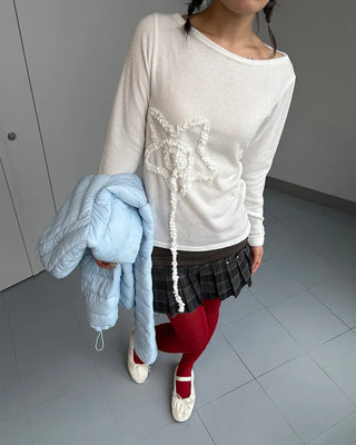 Frill spiral star boat neck long cut and sew