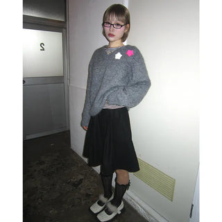 Wool back tag detail V-neck oversized knit