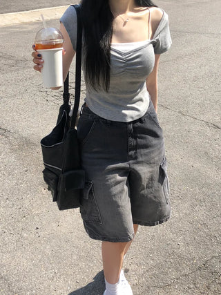 Shirred Cap Sleeve Short Sleeve T-Shirt