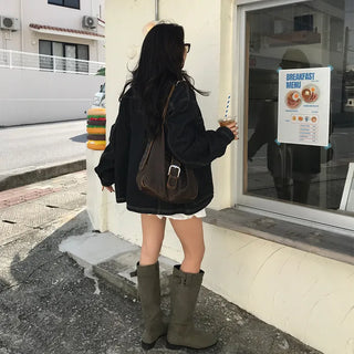 (Unisex) Two-tone Zip Denim Jacket