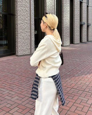 Wide Rib Hem Knit Cardigan Hoodie
