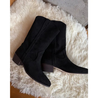 Suede pointed-toe half boots