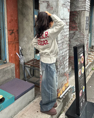 High-neck half-zip waist string sweater