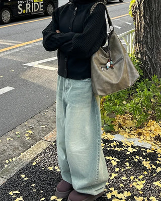 Ribbed Point High Neck Hooded Cardigan