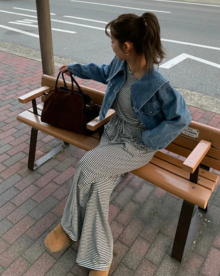Big Collar Cropped Denim Jacket