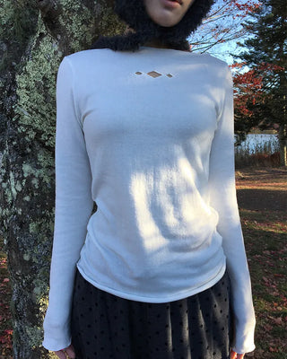 Triple Diamond Slit Slashed Neck Long T-Shirt
