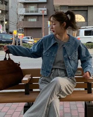 Big Collar Cropped Denim Jacket