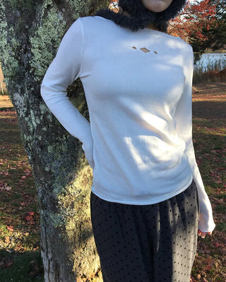 Triple Diamond Slit Slashed Neck Long T-Shirt