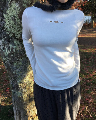 Triple Diamond Slit Slashed Neck Long T-Shirt