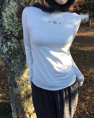 Triple Diamond Slit Slashed Neck Long T-Shirt