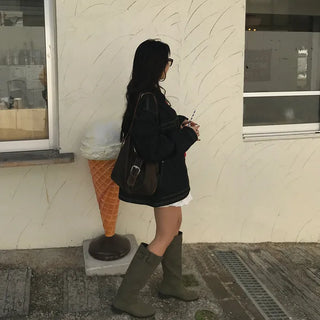 (Unisex) Two-tone Zip Denim Jacket