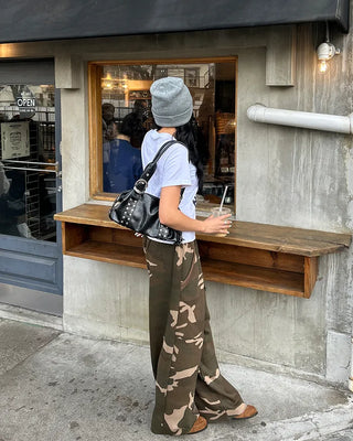 Camouflage Cut-Off Hem Easy Pants