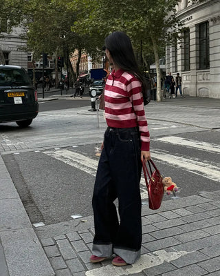 Wide-leg low-rise denim pants