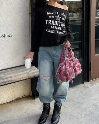 2-way neck lettering cut-off long cutsew