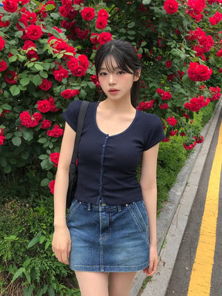 Slim ribbed short-sleeved cardigan (4 colors)