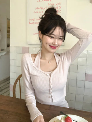 Halter neck sleeveless top & cardigan set