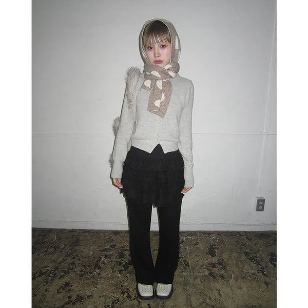 Side-studded knit flared pants