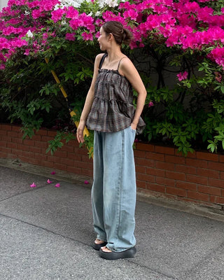 Tiered check sleeveless dress