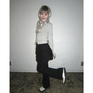Side-studded knit flared pants