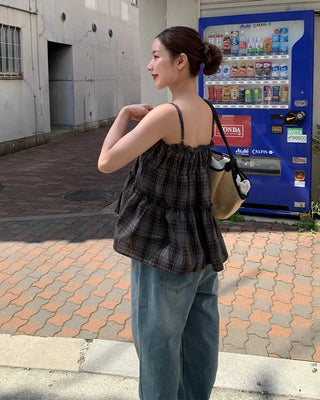 Tiered check sleeveless dress