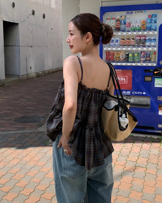 Tiered check sleeveless dress