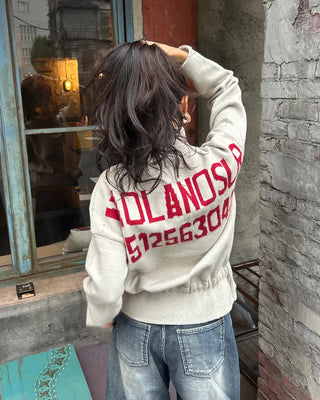 High-neck half-zip waist string sweater