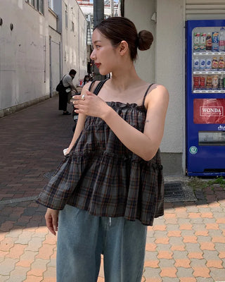 Tiered check sleeveless dress