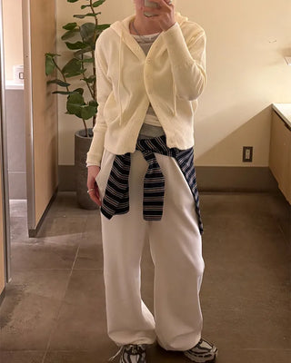 Wide Rib Hem Knit Cardigan Hoodie