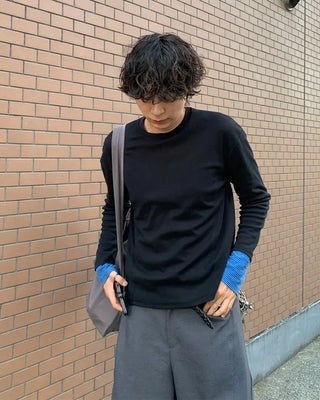 Ribbed round neck long-sleeve T-shirt