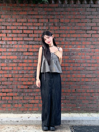 [4 colors] Slit Denim Long Skirt