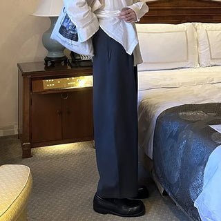 Wide-leg slacks with double pleats