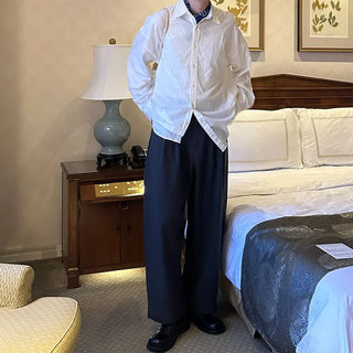 Wide-leg slacks with double pleats