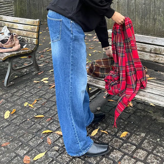 Washed wide denim pants
