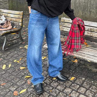 Washed wide denim pants