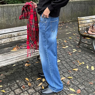 Washed wide denim pants