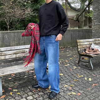 Washed wide denim pants